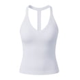 thumbnail image 5 of Sillenn Halter V Neck Tank Tops with Built-In Shelf Bra for Women Sleeveless Slim Fitted Basic Cami Shirts Cute Halter Tops Going Out Sleeveless Camisole Top Dressy Casual Bralette Tops White 3Xl, 5 of 7
