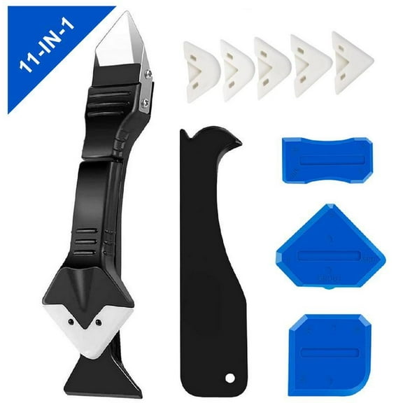 King&Charles Silicone Caulking Tool Kit, 11 in 1 Caulk Remover & Grout Removal Tool, with 4pc Glass Glue Angle Scraper