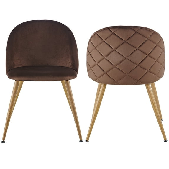 Modern brown Dining Chair( set of 2 ),metal tube transfer wood color and floor protection( N.W10.384Ibs/1piece).Velvet Cushion seat and Back for Dining and Living room .Simple structure.