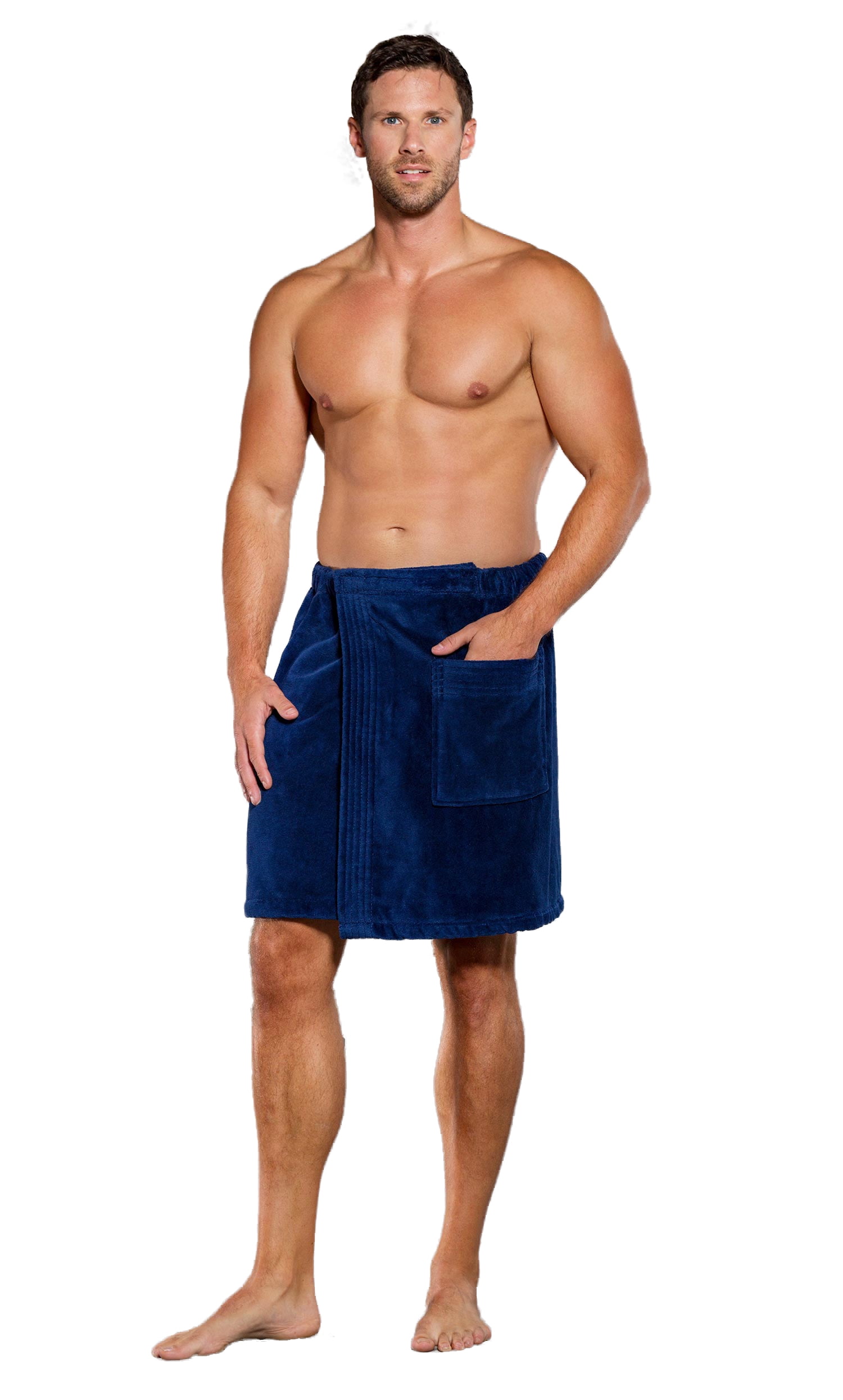 Turquaz Linen 100% Cotton Men Navy Blue Terry Velour Cloth Body Wrap, Bath Towel Wrap