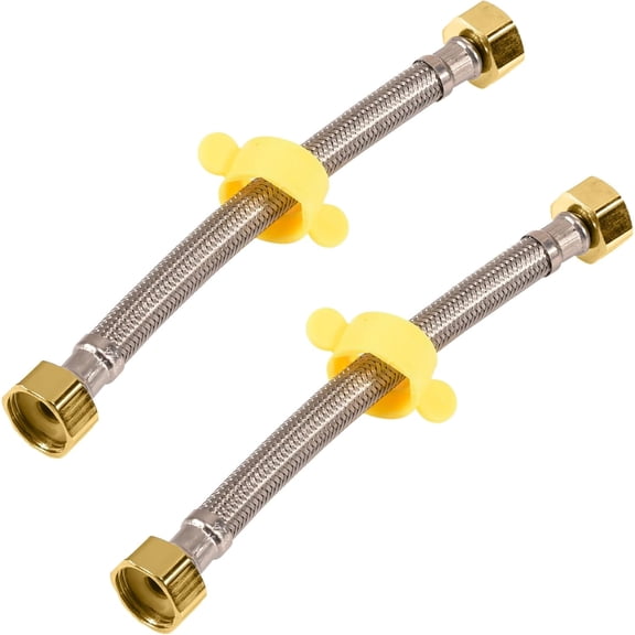 8 inch Faucet Supply Lines, 1/2 x 1/2 Female Faucet Connector,Braided Stainless Steel Faucet Hose for Kitchen Sink Toilet(2Pack)-BLACK/BRASS/SILVER