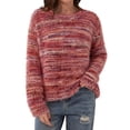 thumbnail image 3 of Zormilly Women's Sweaters Long Sleeve Crew Neck Fuzzy Striped Sweaters Fashion Casual Soft Knit Pullovers, S-XL, 3 of 9