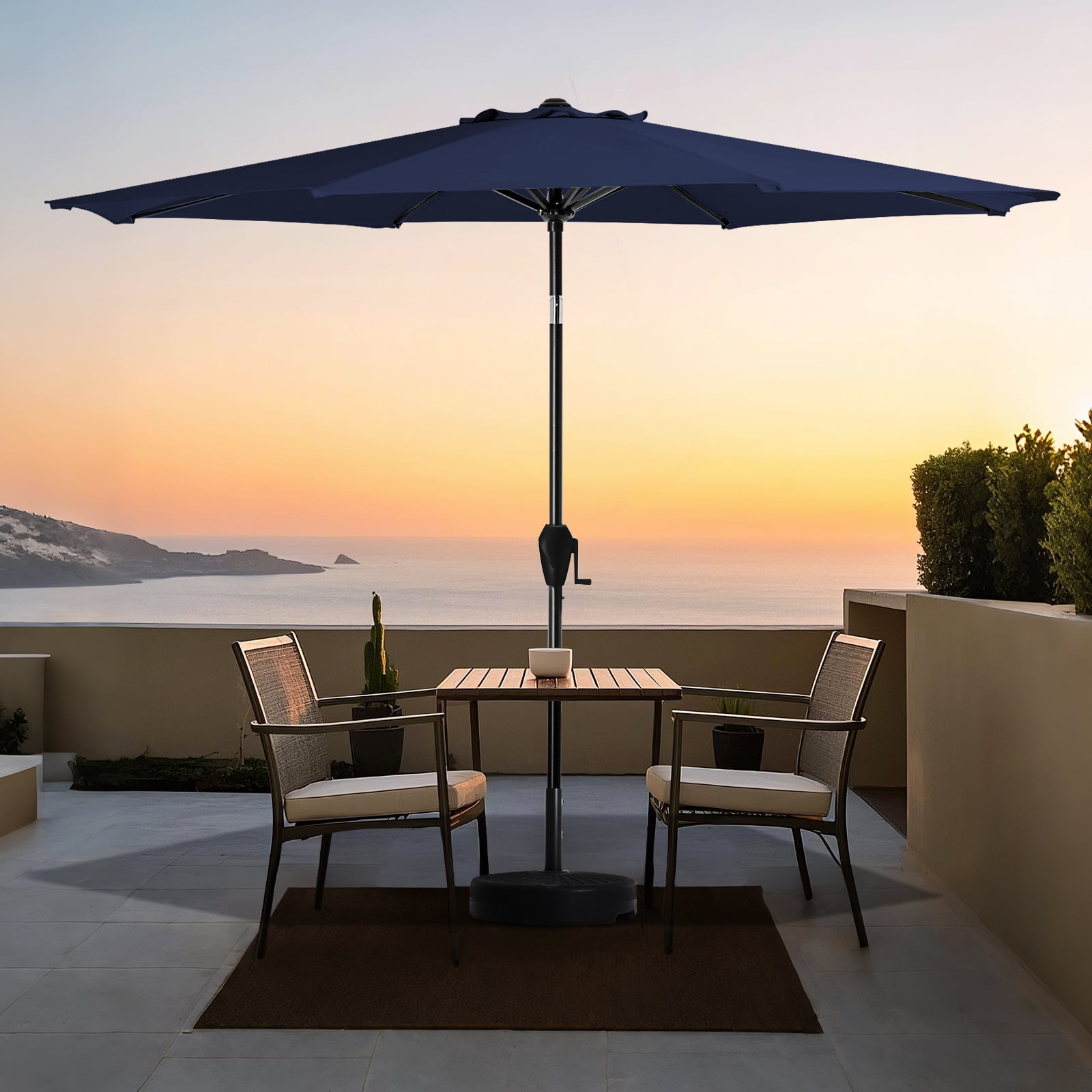FUNDAZE 9FT Outdoor Market Patio Umbrella with Push Button Tilt & Crank Lift, UV-Resistant Canopy for Garden, Backyard, Pool&Patio Dining, Navy BLue