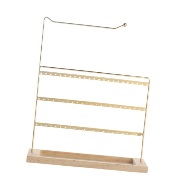 KLKCMS Desktop Earring Holder Multipurpose Wood Base Iron Frame Hanging Home Vanity Gold