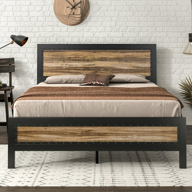 Metal Platform Bed Frame, Allewie Full Size Platform Bed Frame With Wood Headboard