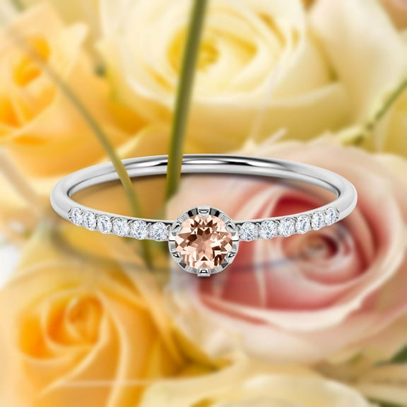 Dazzling Minimalist 0.55 Carat Classic Round Cut Morganite And Diamond Moissanite Affordable Engagement Ring, Wedding Ring in 925 Sterling Silver With 18k White Gold Plating, Minimal Gift