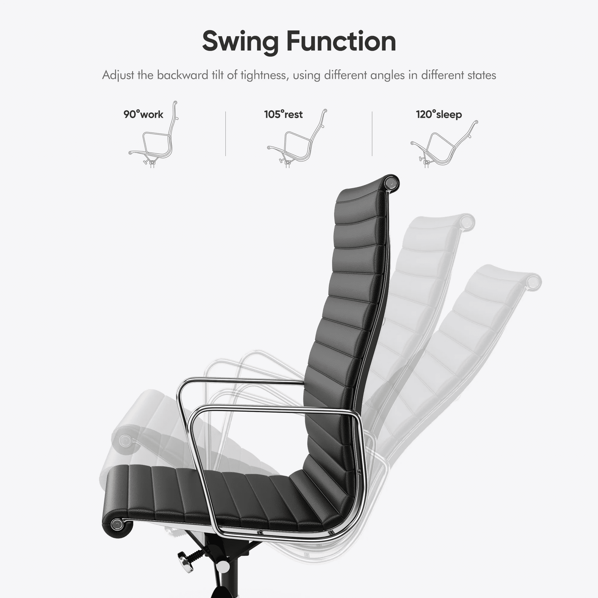 Cottinch Ribbed Office Chair High Back Genuine Leather Ergonomic Desk Chair with Arms, Adjustable Height Executive Conference Task Chair Swivel Chair for Home Office, Black