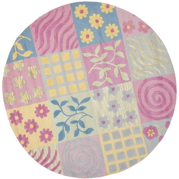 SAFAVIEH Kids Tiana Floral Geometric Cotton Area Rug, Pink/Multi, 6' x 6' Round