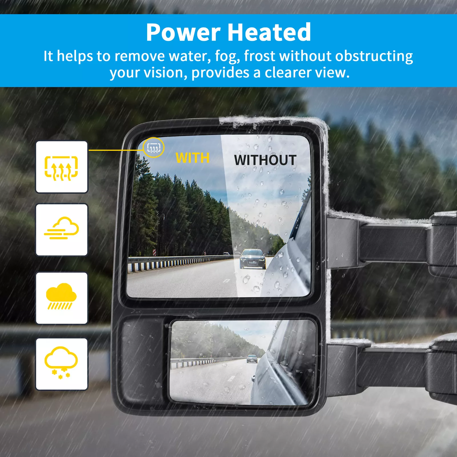 Ledkingdomus Tow Mirror for 1999-2007 Ford F250 F350 F450 F550 Super Duty Power Heated with Signal