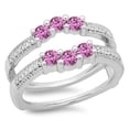 thumbnail image 1 of Dazzlingrock Collection 14K Pink Sapphire & White Diamond Wedding Band 3 Stone Enhancer Guard Double Ring, White Gold, Size 8.5, 1 of 4
