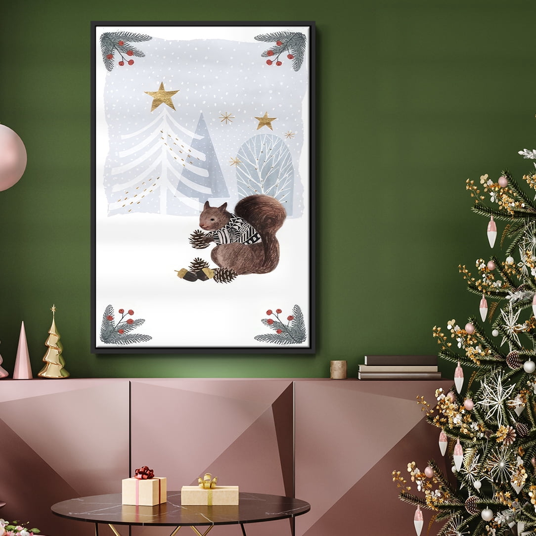 Cozy Christmas Collection B - Framed Gallery Wrapped Holiday Canvas - 17 x 25 - Black Frame