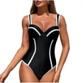 thumbnail image 2 of Summer Fashion One Piece Tankini Swimwear for Womens Plus Size Solid Color V-neck Camisole Fold Retract Your Waist Bikini Swimsuit, 2 of 7