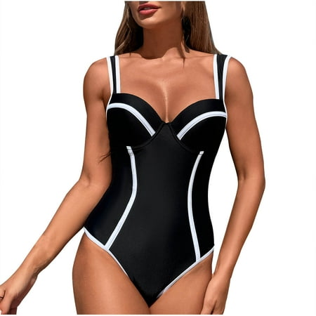 UTSJKR Savings Womens Swimsuits Modest One Piece Bathing Suits Plus Size Long Torso Tummy Control Microkini Cute Athletic Swimwear Black XL