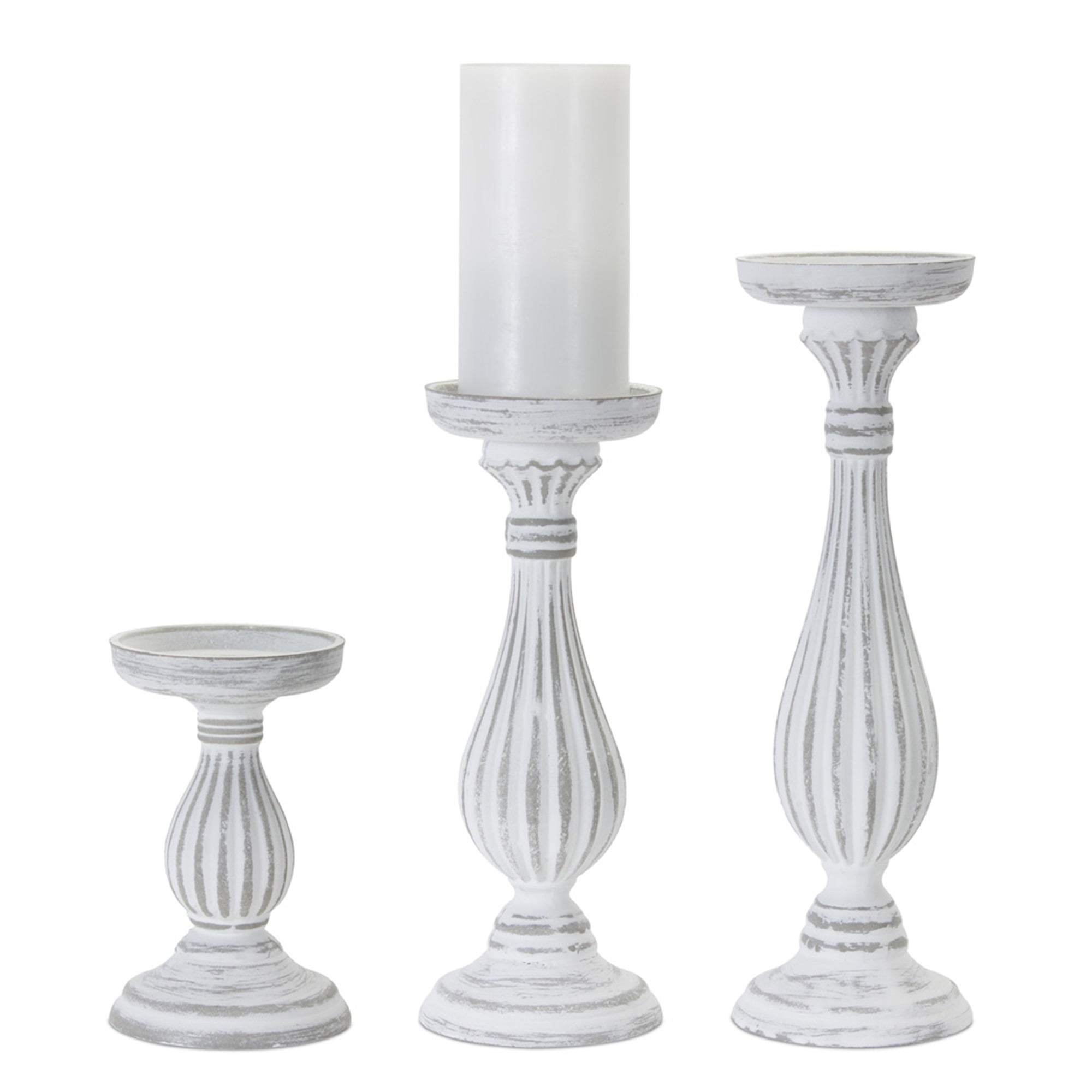 Set of 6 Distressed White Decorative Pillar Candle Holder 13.50