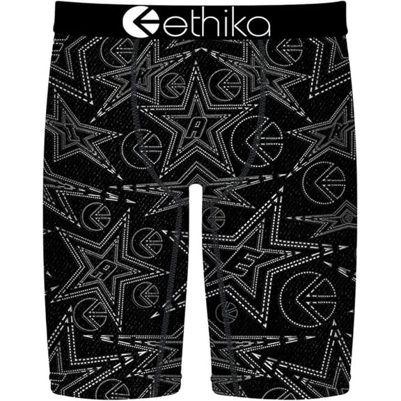 Ethika Men’s Boxer Brief, Knee Length, 4-Way Stretch Performance Underwear with Graphic Prints - Good Denim (BLW, M)