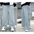 thumbnail image 4 of LIIPEE Girl Boy Casual Pants Baggy Elastic Waist Straight Wide Leg Trousers With Pockets Boys Classic Daily Stretch Street Outdoor Hiking Pants,Grey,11-12 Years, 4 of 5
