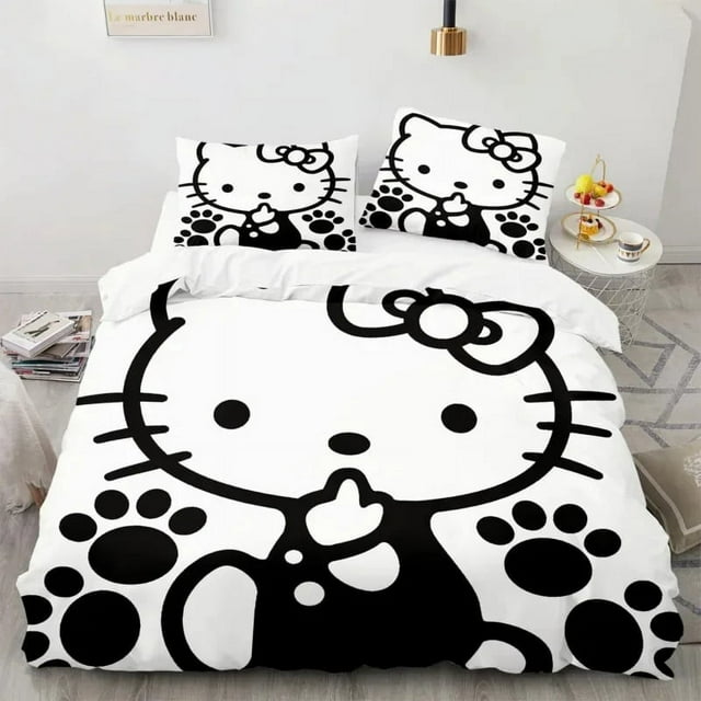 Sanrio Duvet Cover Set Hello Kitty Bedding Set Cartoon Anime Hello Kitty Quilt Cover Pillowcase Bed Set Twin Full Queen