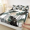 thumbnail image 3 of Homewish Green Leaves 4 Pieces Queen Sheet Sets For Kids Teens Adults,Botanical Plants Ultra Soft Flat Sheet,Black Green Queen Fitted Sheet,Ultra Soft Home Decor, 3 of 7