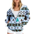 thumbnail image 1 of Sudadera con capucha y manga larga para mujer, informal, con estampado navideño, cremallera, manga larga, poliéster, 1 of 6
