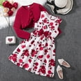 thumbnail image 2 of AWZXDE Girls Casual Fall Outfit Printed Dress With Long Sleeve Jacket Two Piece Set For Big Kids Age 7 12 Years&nbsp;Girls Fashion Red，9-10 Years, 2 of 9