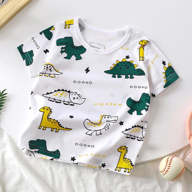 Chemises pour Filles, Haut d'Été Imprimé à Col Rond à Manches Courtes pour Enfants Garçons et Filles