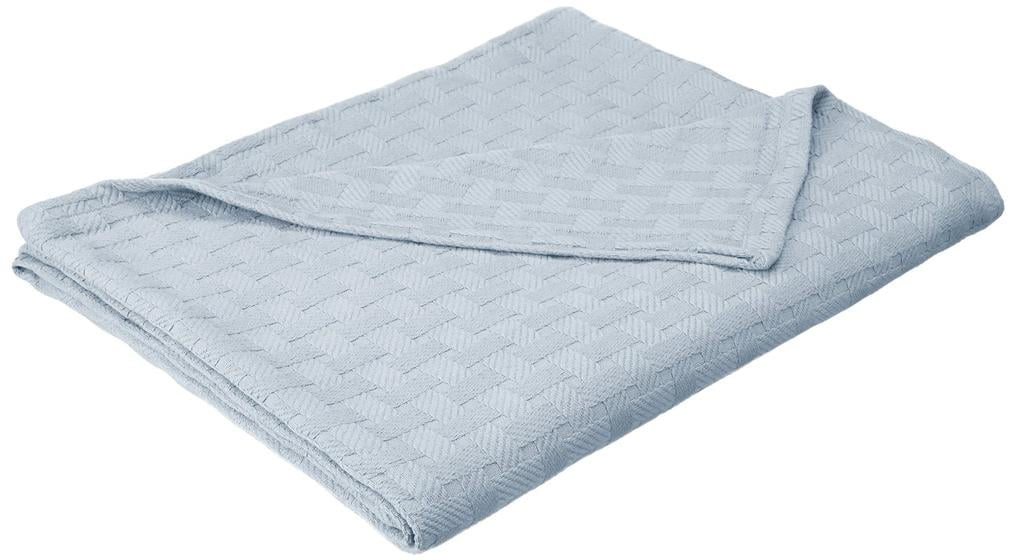 Basket Weave AllSeason 100 Cotton Thermal Woven Blanket Light Blue