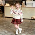 thumbnail image 3 of Ticikt Toddler Girls Fair Isle Heart Bow Knit Cardigan Sweater Ruffle Button Front Long Sleeve Soft Warm Holiday Fall Top,White, 3 of 6