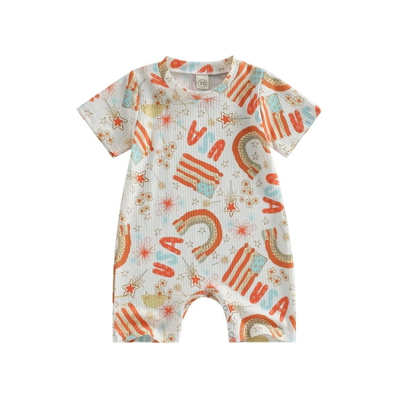 Coduop Infant Baby Independence Day Short Sleeve Bodysuit Jumpsuit Button Closure Newborn Playsuit