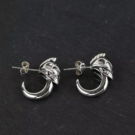 GKNET 925 Sterling Silver Mohawk Hair Skull Hook Ear Stud Earrings Gothic Punk Hip Hop