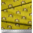 thumbnail image 3 of Soimoi Yellow Japan Crepe Satin Fabric Feather & Elk Mount Face Print Fabric by the Yard 42 Inch Wide, 3 of 3