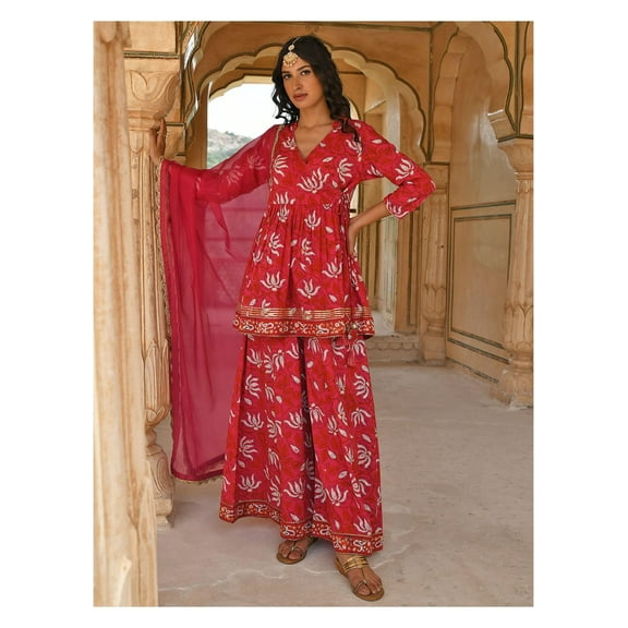 Party Wear Suits | Wedding Wear 3 Piece Sharara Suit | Kurta With Sharara and Dupatta Set | 3 Piece Set | Indian Pakistani Festive Dresses