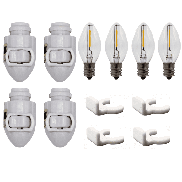 White Plug in LED Night Light with Switch, Clips, UL Listed | 4 Pack