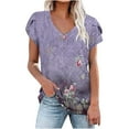 thumbnail image 2 of Babysbule Womens Summer Tunics Tops Short Sleeve Casual Floral Print T-Shirts V Neck Loose Comfy Tee Fashion Cute Blouse, 2 of 4