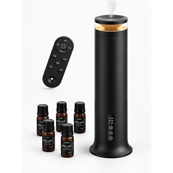 CPCGER Waterless Hotel Scent Diffuser Includes Discovery kit 75ml for Large Room up to 2000 Sq.ft, Remote & Touch Control, Home, Office, Spa, Aromatherapy, Black