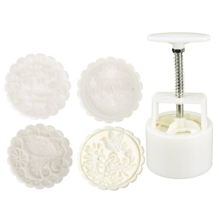 

125g Moon Cake Mold 4 Stamps Flower Bird Decor DIY Hand Pressure Biscuits Pastry