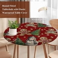 thumbnail image 4 of Red Christmas Round Tablecloth, Fitted Table Cover with Elastic for 45"-54" Round Tables, Xmas Tree Gingerbread Snowman Winter Table Cloth Outdoor Indoor Dinning Party Waterproof Tablecloths, 4 of 7