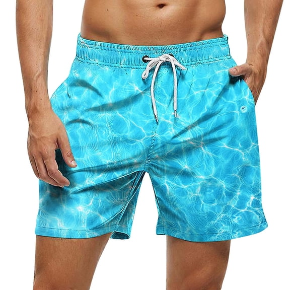 Men's Swim Trunks Big & Tall Casual Summer Graphic Printed Elastic Waist Drawstring Loose Fit Beach Shorts (XL, Multicolor)
