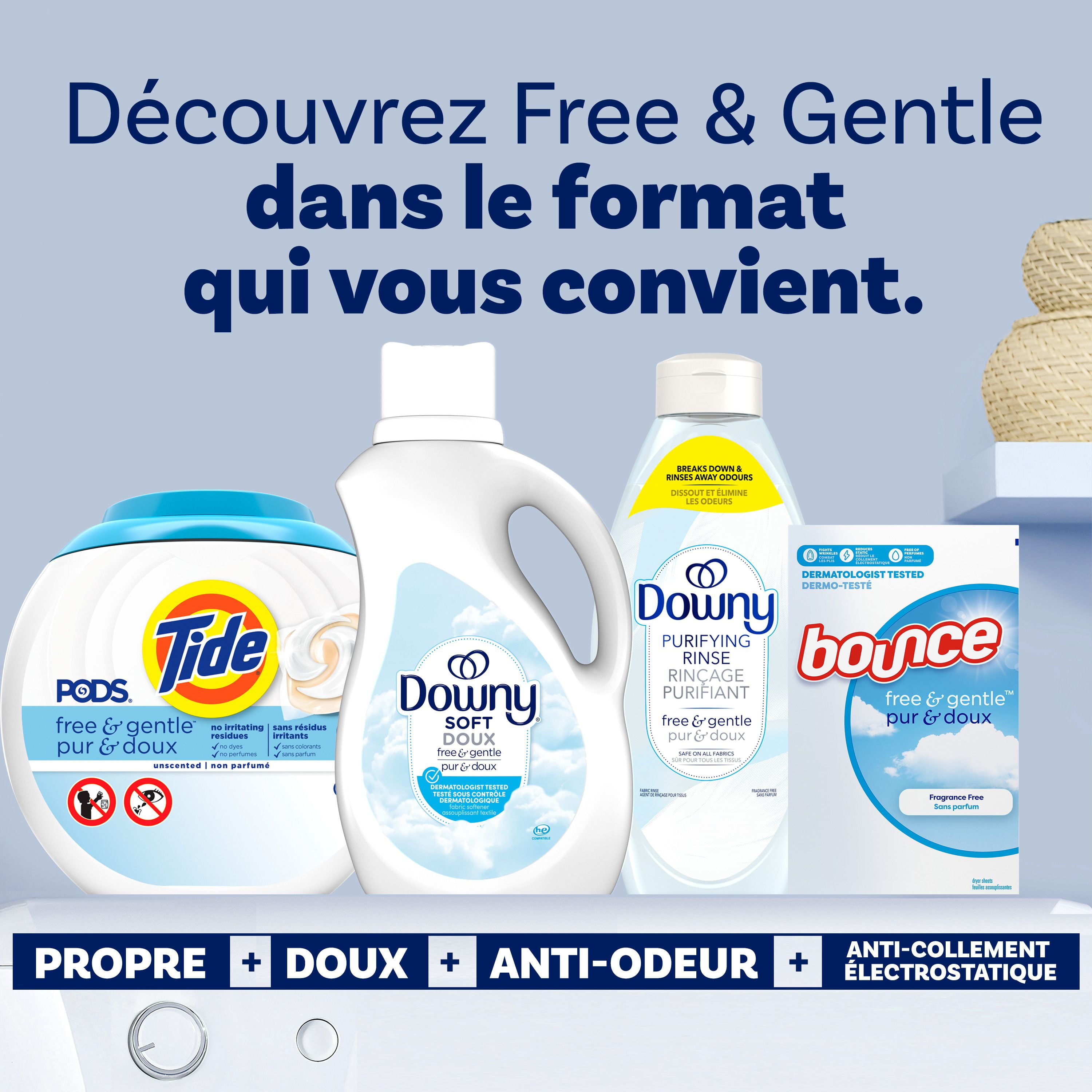 Assouplissant textile liquide pour la lessive (adoucissant textile) Downy Ultra Free & Gentle , hypoallergénique 3,29L
