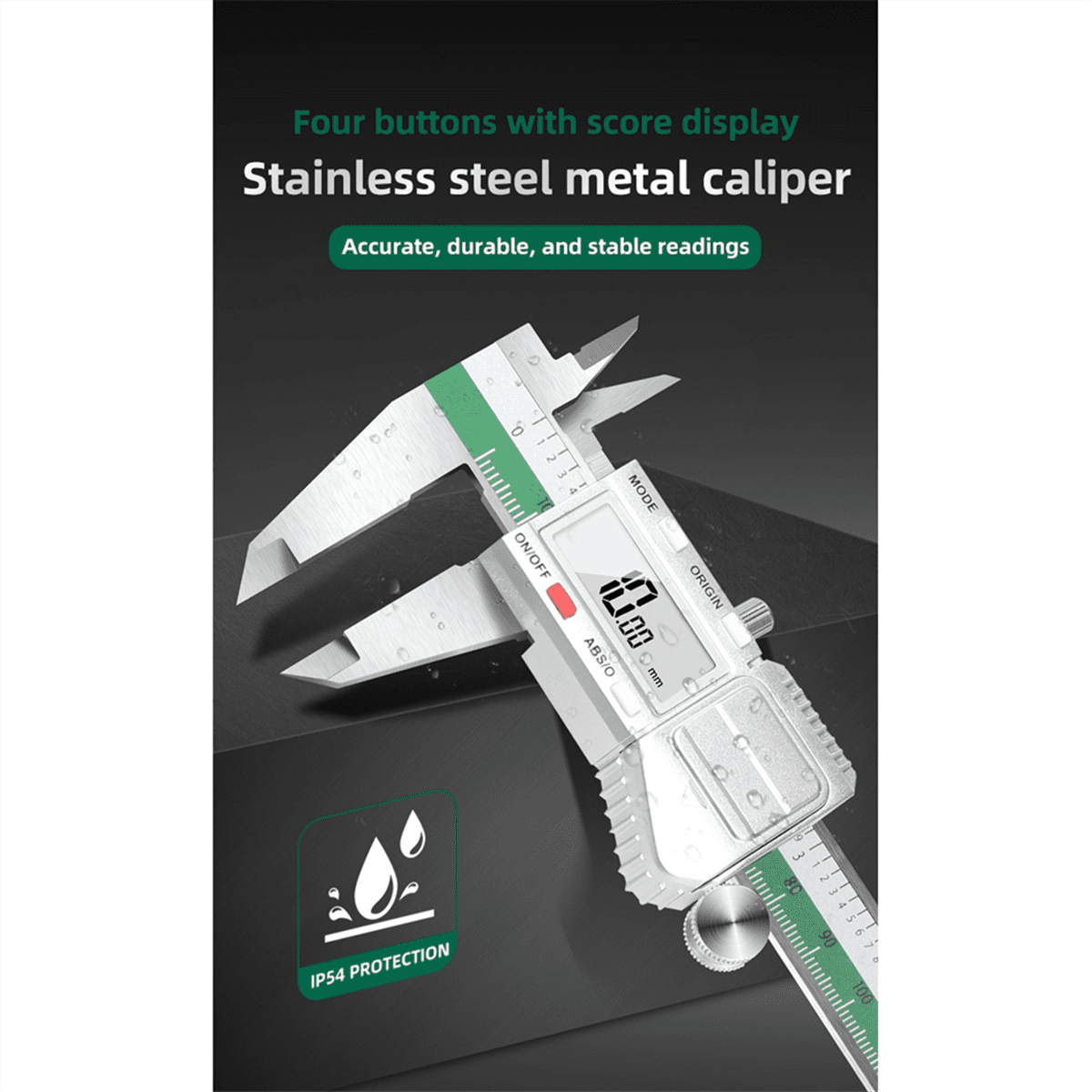 150mm Stainless Steel Caliper Zero Setting 0.01mm High Precision 6-Inch for Mechanical Components Measure,1 x Digital Caliper,Green