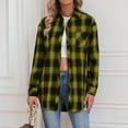 thumbnail image 5 of Womens Plaid Shacket Jacket Long Sleeve Fashion Print Casual Long Sleeve Turndown Collar Button Shirt Tops Winter Clothing Woolen Coats Yellow,L, 5 of 6