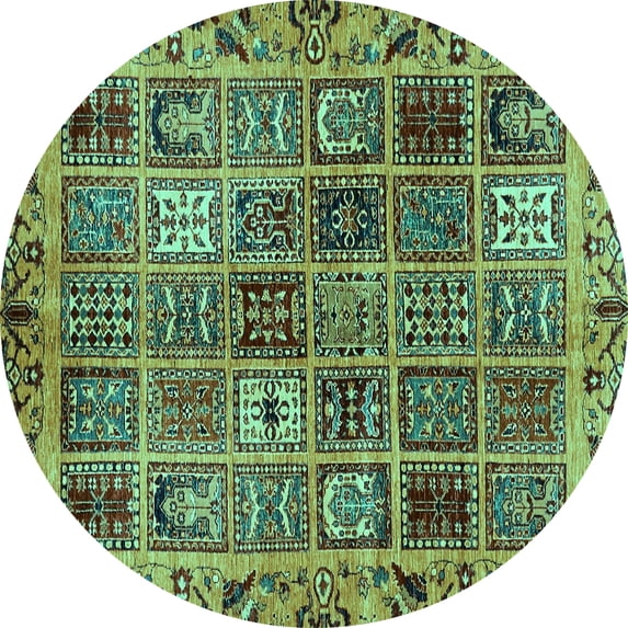 Ahgly Company Machine Washable Indoor Round Abstract Turquoise Blue Modern Area Rugs, 7' Round