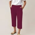 thumbnail image 2 of Audhol Capri Work Pants for Women! Womens Pants Casual Cropped Elastic Waist Summer Trousers 3/4 Length Pant with Pockets Wide Leg Capri Pants for Women Red S, 2 of 6