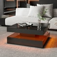 thumbnail image 6 of Hironpal Sturdy LED Coffee Table, 2-Tier Square Coffee Table High Gloss Minimalist Design with Plug-in 16-Color LED Light for Home Office Reception Room, Black, 6 of 8