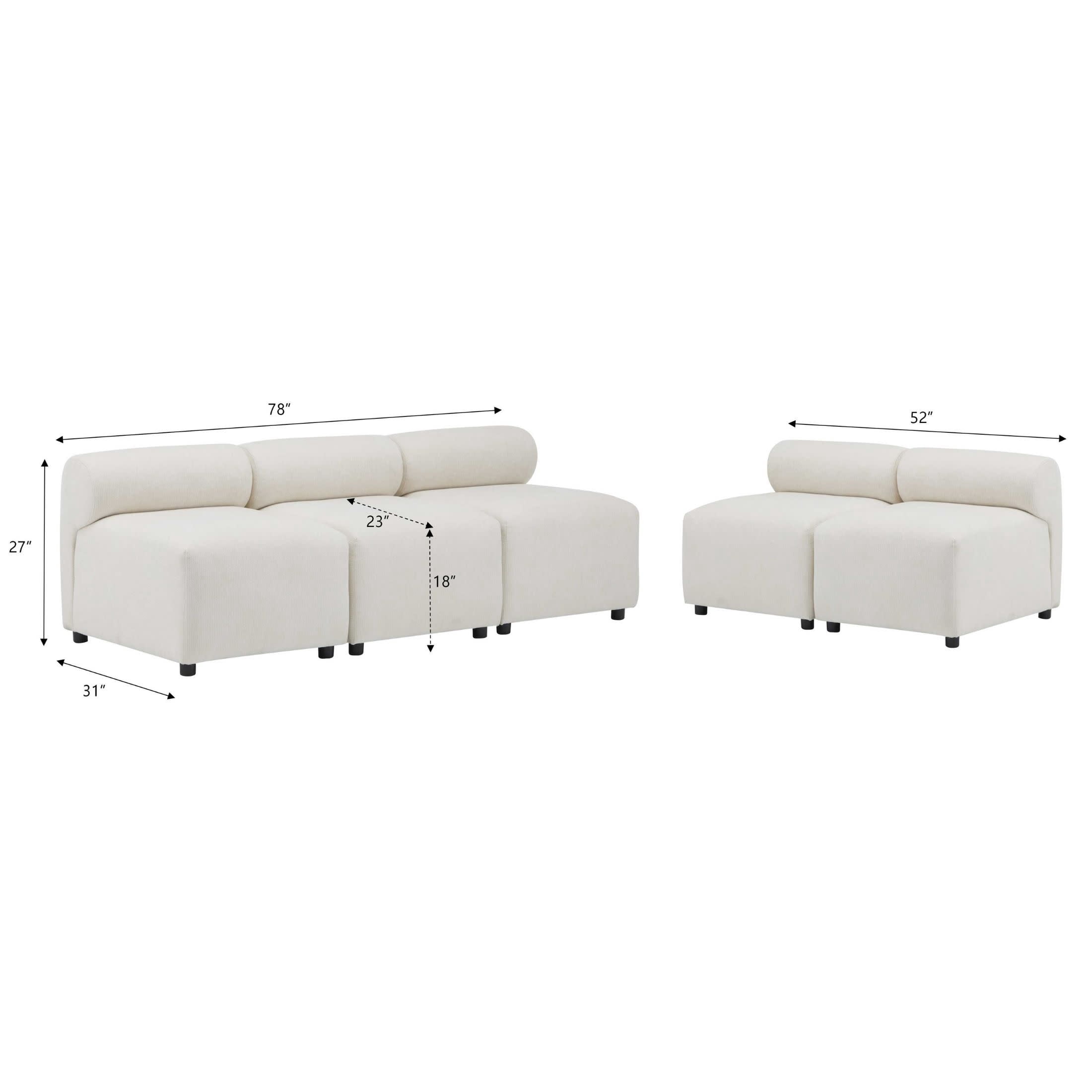 Christopher Knight Home 5-Seat Upholstered Modular Sectional Sofa, Round-Back with Deep Cushions, Beige