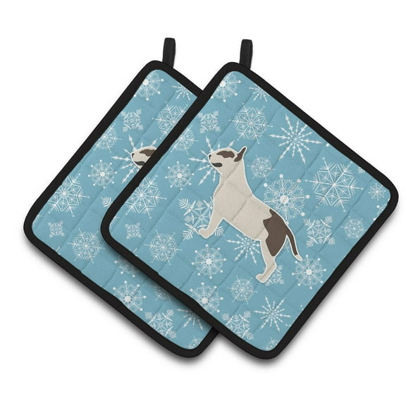 Carolines Treasures BB3578PTHD Winter Snowflake Bull Terrier Pair of Pot Holders 7.5HX7.5W multicolor