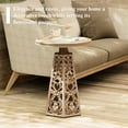 thumbnail image 5 of Boho Floral Carved Round Table, Farmhouse Distressed Wood Accent Table for Corner Spaces & Living Room Decor, 5 of 8