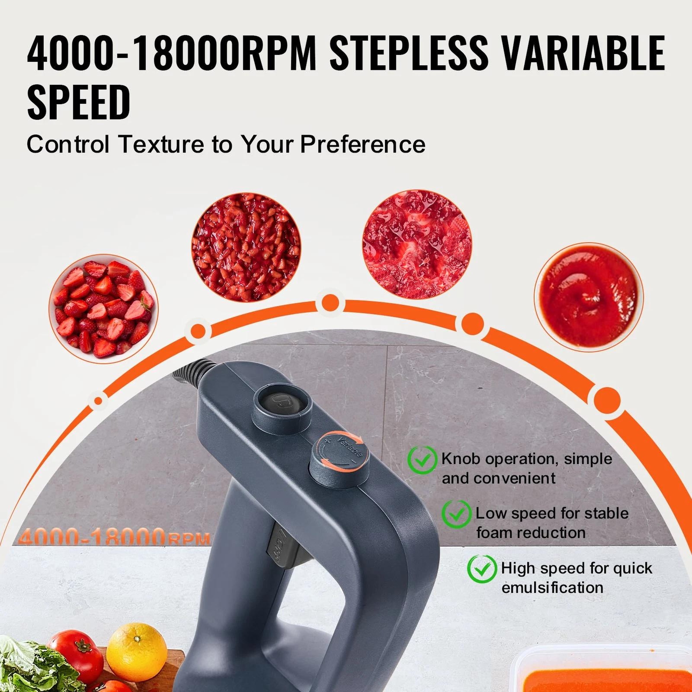 Commercial Immersion Blender 16" Heavy Duty Mixer 500W Variable Speed