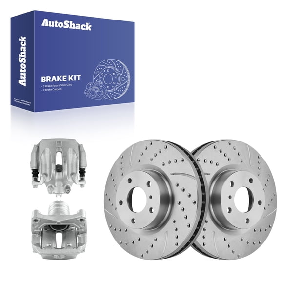 AutoShack Front Vented Drilled & Slotted Silver Zinc Coated Brake Rotors   Calipers 4-PC Brake Kit Replacement for 2009-2010 Nissan Murano 2004-2007 Nissan Murano SilverShield Pro 12.58" (319.6 mm)