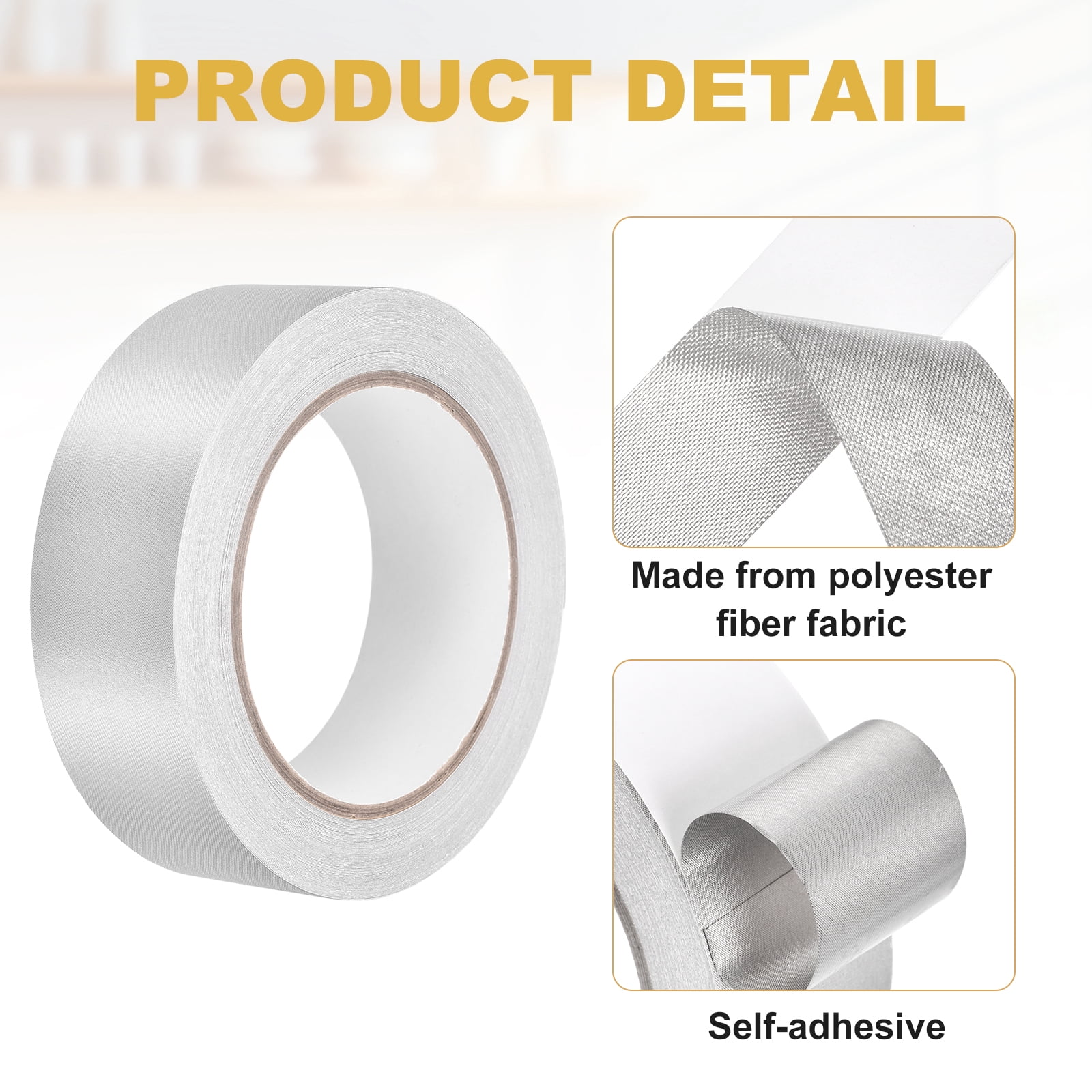 Uxcell Faraday Fabric Tape (1.4" x 65 ft x 0.1mm) Double Conductive High Temp Cloth Tape for Electrical Connection EMI Shielding Wire Harness Wrap ESD Grounding Display Repair
