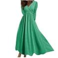 thumbnail image 2 of RYDCOT Tea Party Dresses for Women 2023 Women's Fall Winter Sasual Loose Solid Color Long Sleeve V-Neck Long Dress Clearance Green, 2 of 6